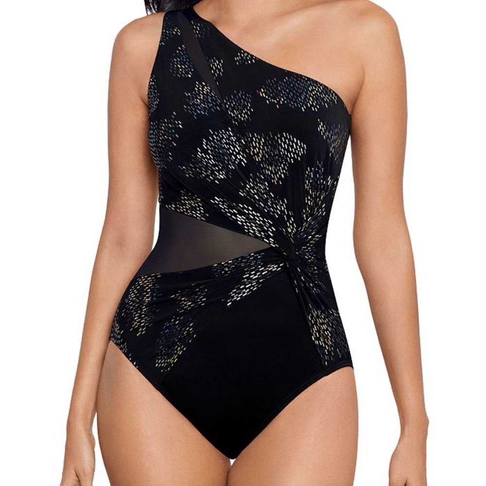 Black Asymmetrical One-Piece Swimsuit with Sparkly Details
